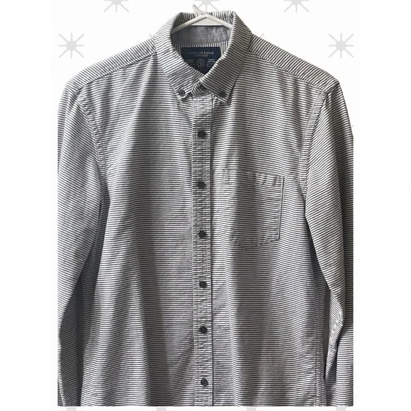 American Eagle Slim Fit White w/ Black Stripes Button-Front L/S Shirt S/P VGC - Picture 2 of 12